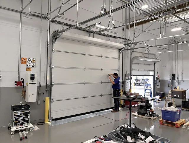 Commercial garage door repair being performed by Brighton Garage Door Repair expert in Brighton