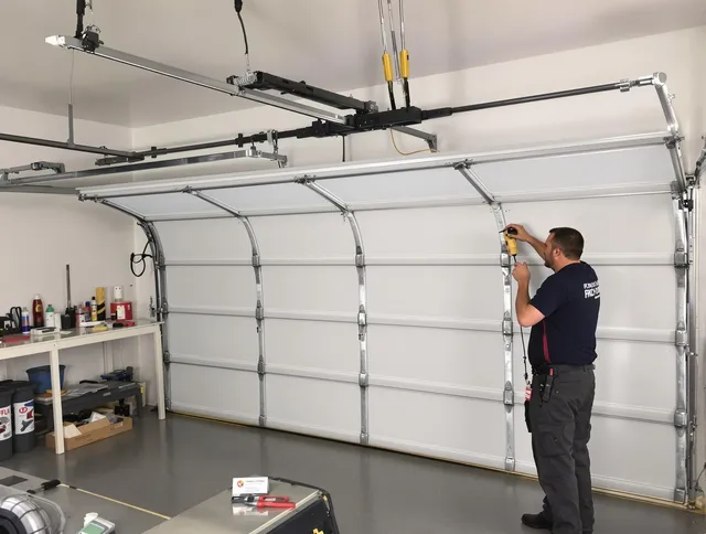 Brighton Garage Door Repair certified technician performing overhead door system repair in Brighton